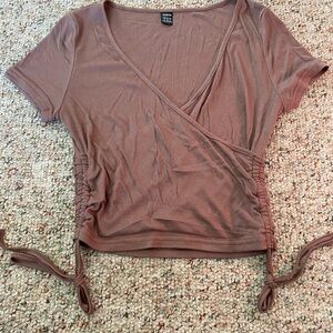 SHEIN brown Short Sleeve Wrap Top